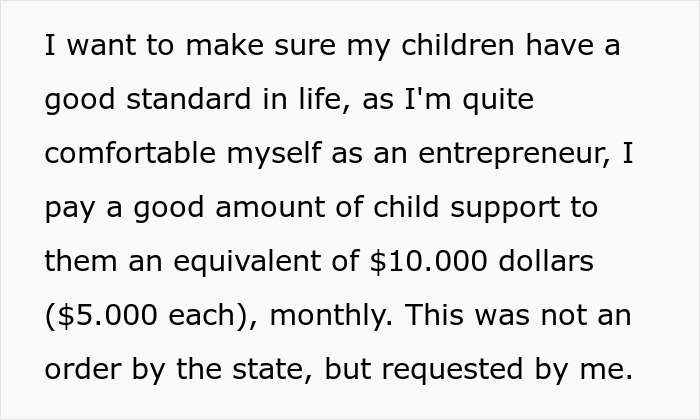 Text excerpt discussing man paying $10,000 in child support, concerned about children's welfare and clothing condition. - 5
