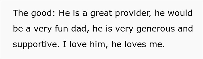 Text on a plain background describing a manipulative husband who is a great provider, fun dad, generous, and supportive. - 5