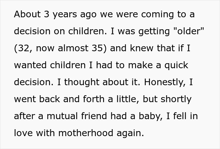 Text excerpt about a wife reflecting on her decision to have children before her husband moved in his disabled siblings.