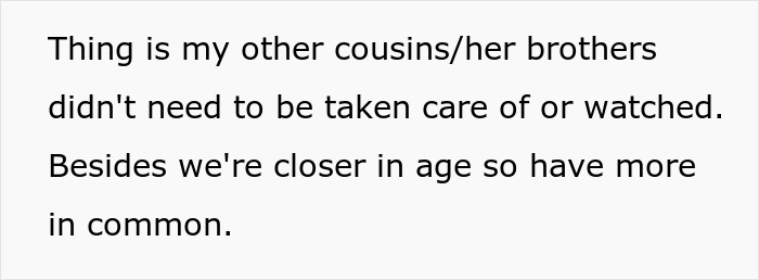 Text excerpt discussing a teen refusing unpaid babysitting duties and family trip disagreements.