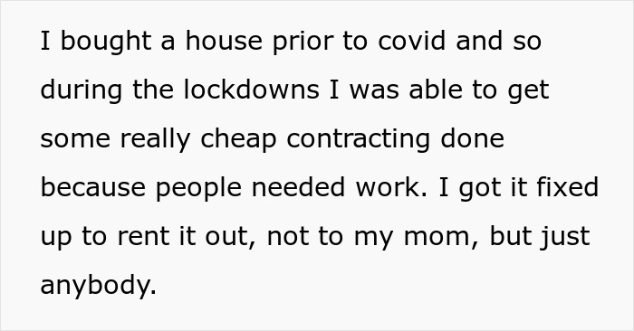 Text excerpt about secretly owning and renting mom&rsquo;s house like a stranger, revealing family rental secrets.