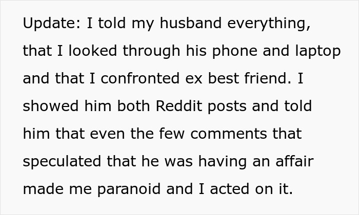 Text excerpt discussing a lady shocked as her bestie forcefully kissed her husband, raising questions about a possible affair.