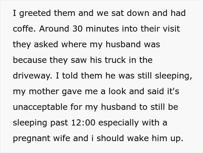 Parents want to wake man who sleeps past noon despite having pregnant wife, causing conflict and being kicked out.