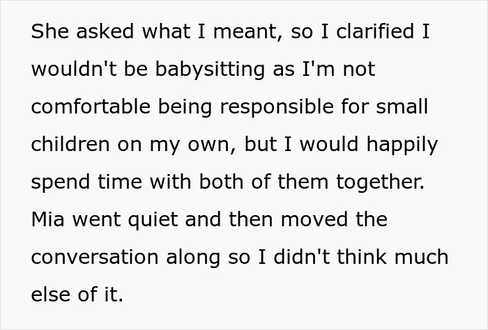 Text excerpt from a story about a woman discussing babysitting with her friend, linked to single mom challenges. - 7