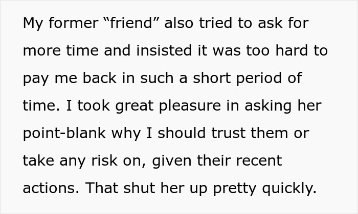 Text excerpt showing a woman confronting a friend about trust issues after a theft during a guest visit. - 48