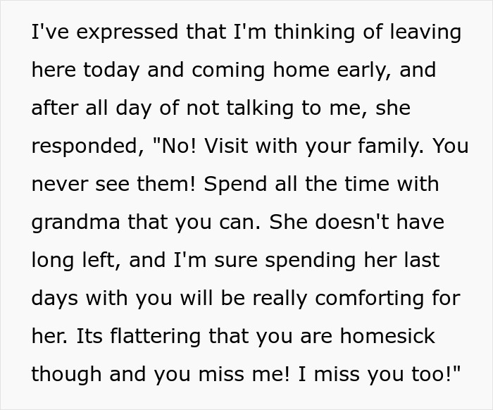 Text conversation expressing feelings about family time and missing each other, related to best friend saw girlfriend another man.