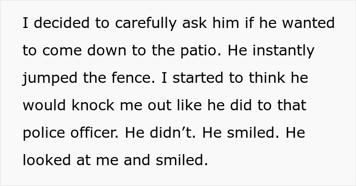 Text excerpt describing a man&rsquo;s unexpected behavior on a patio, touching on autism and uneasy feelings.