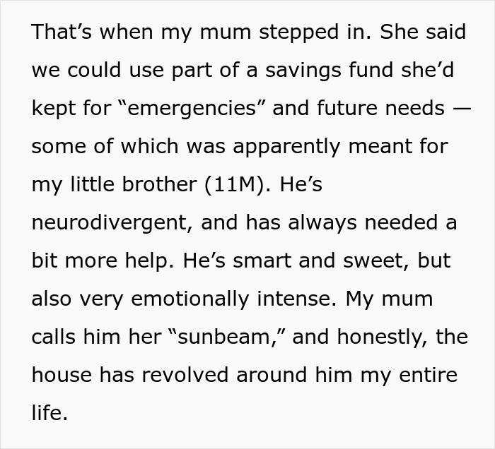Alt text: Excerpt about girl surviving cancer accepting prosthetic leg while mentioning brother's neurodivergence and family challenges.