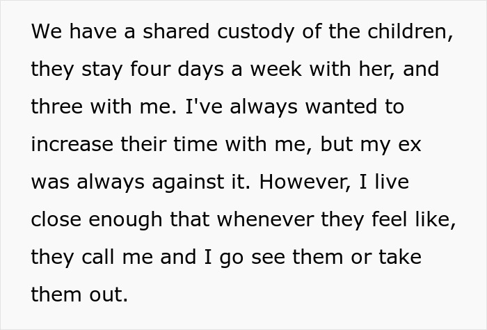 Text excerpt about shared custody, child support, and concerns over children’s living conditions after seeing kids in tattered clothes. - 4