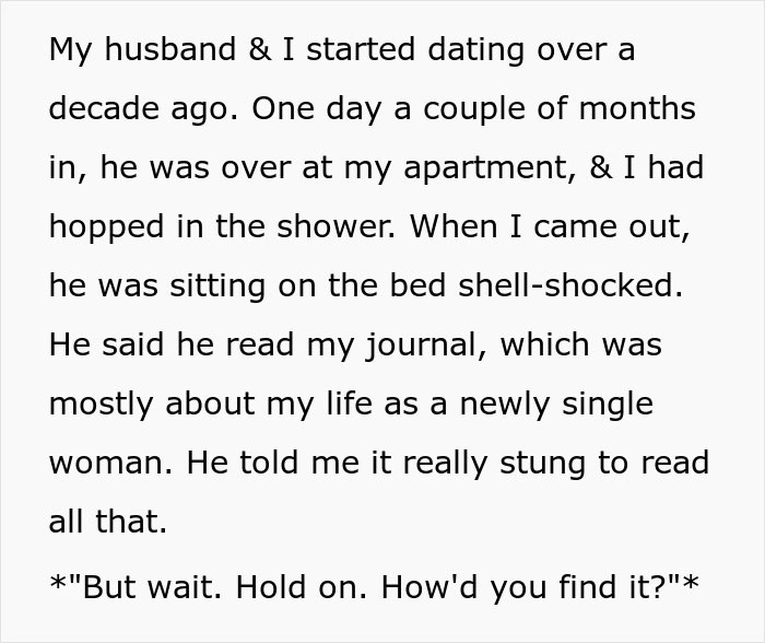 Man reads wife’s diary behind her back, feeling shocked and mad about what he discovered in her journal. Man reads wife’s diary behind her back, feeling shocked and mad about what he discovered in her journal.