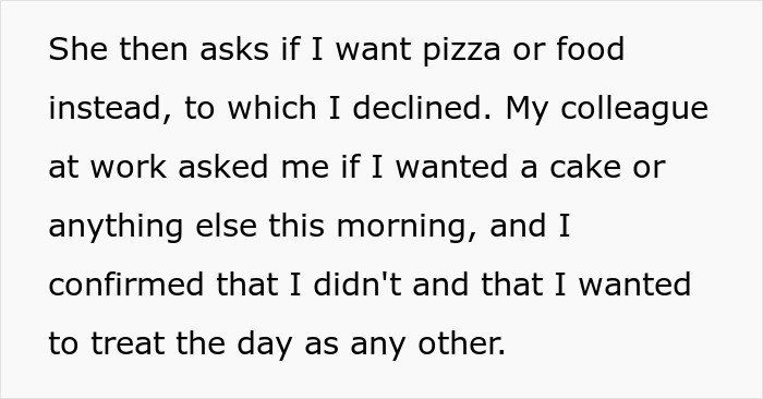 Annoyed worker at office desk ignoring birthday cake offered by colleague during morning break. - 11