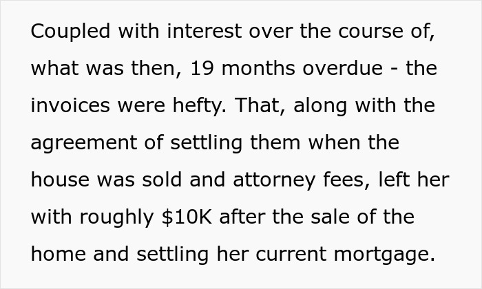 Text describing financial struggles and legal fees leaving fiancee with $10K after house sale and mortgage settlement. - 29
