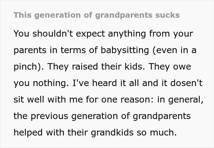 Text discussing how modern parents and grandparents differ in babysitting roles compared to previous generations, with mixed reactions. Text discussing how modern parents and grandparents differ in babysitting roles compared to previous generations, with mixed reactions.