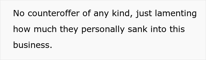 Text image showing an employee lamenting after company lowers his wage with no counteroffer given. - 6