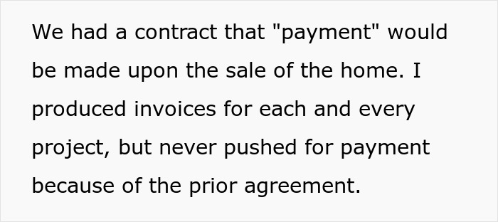Text excerpt discussing a contract and payment terms related to a home sale, with no mention of fiancee leaving cancer diagnosis partner. - 7
