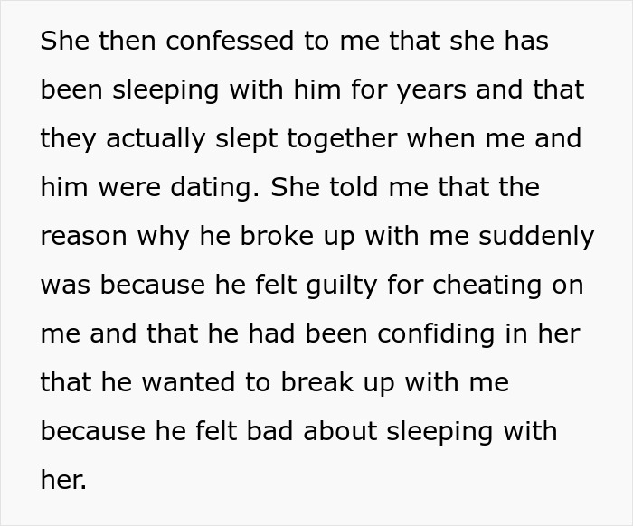 Text excerpt about woman revisiting past breakup after friend reveals she was the other woman in the relationship. - 9