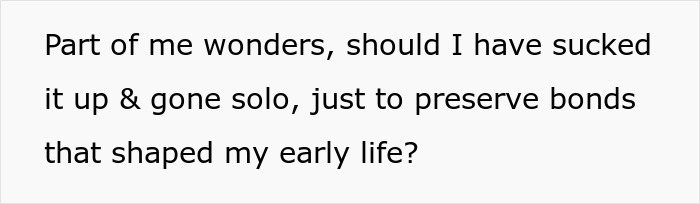 Text graphic displaying a reflective quote about preserving bonds and choosing to go solo in early life.