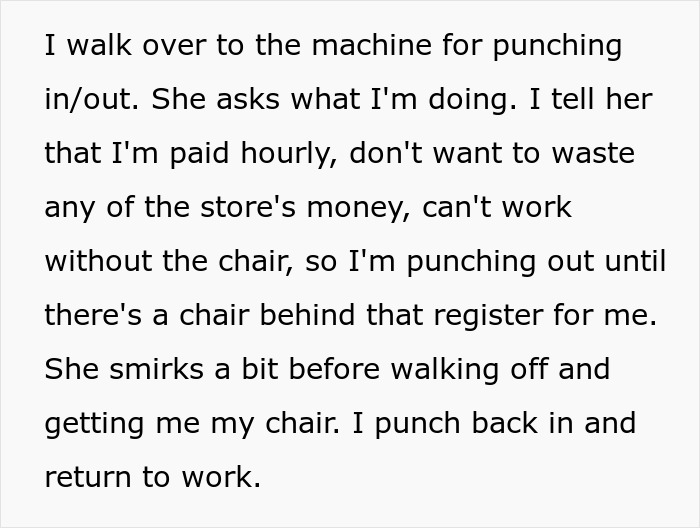 Text excerpt describing a disabled employee navigating work without accommodation from an ableist manager. Text excerpt describing a disabled employee navigating work without accommodation from an ableist manager.