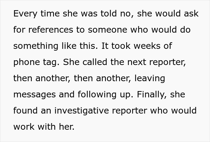 Text excerpt describing persistent phone tag and follow-up by a mom after a gaming store sold swords to her son. - 17