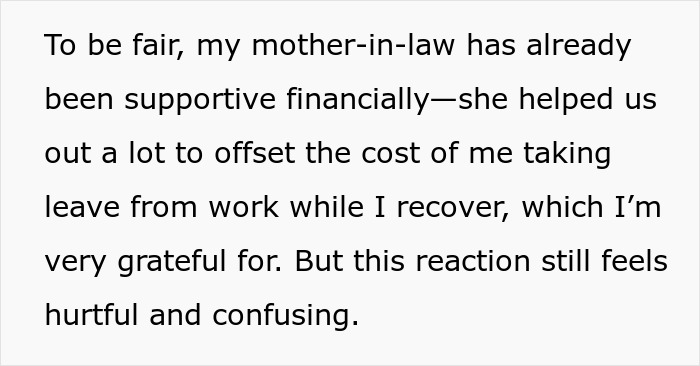 Text excerpt discussing a woman battling cancer recovering with financial help from her mother-in-law but facing emotional challenges. - 8
