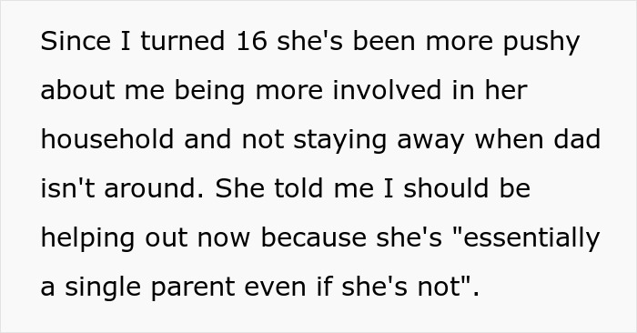 Teen&rsquo;s dad goes AWOL, stepmom expects help with half siblings, teen refuses leading to family tension.