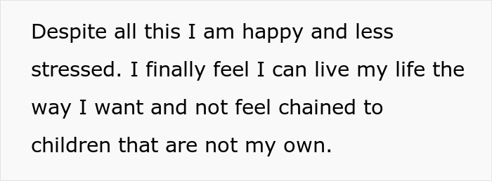 Text excerpt from a 20-year-old expressing relief and happiness after moving out to stop caring for half-siblings.