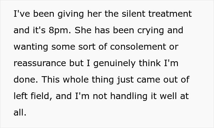 Text post describing a man giving his fiancée the silent treatment after she got drunk and injured, planning breakup. - 12