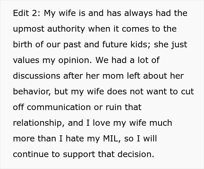 Text from a user describing family conflicts involving a woman upset her SIL took her daughter away and tainted birth memory.