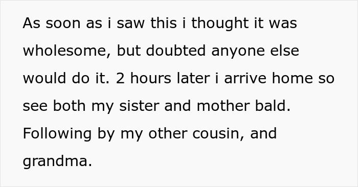 Text about family shaving heads in support of 7YO with cancer, but 17YO refuses to shave head.