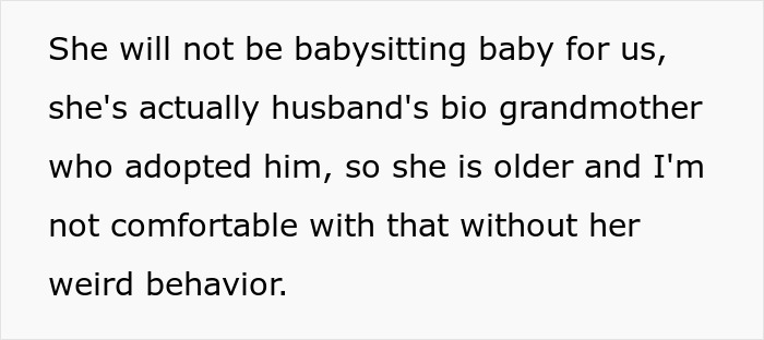 Text discussing a mother-in-law's strange behavior causing tension at a gender reveal event.
