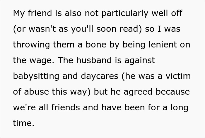 Text about a person upset their friend doesn’t pay more for babysitting after winning the lottery, deciding to stop babysitting. - 3