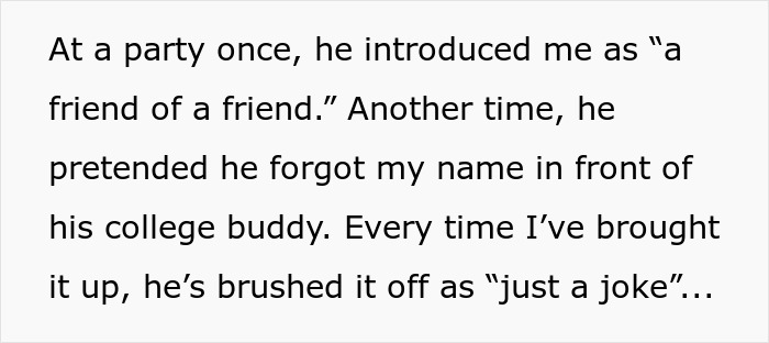 Text excerpt describing a man who calls his girlfriend sister, avoiding direct name use and brushing it off as a joke.