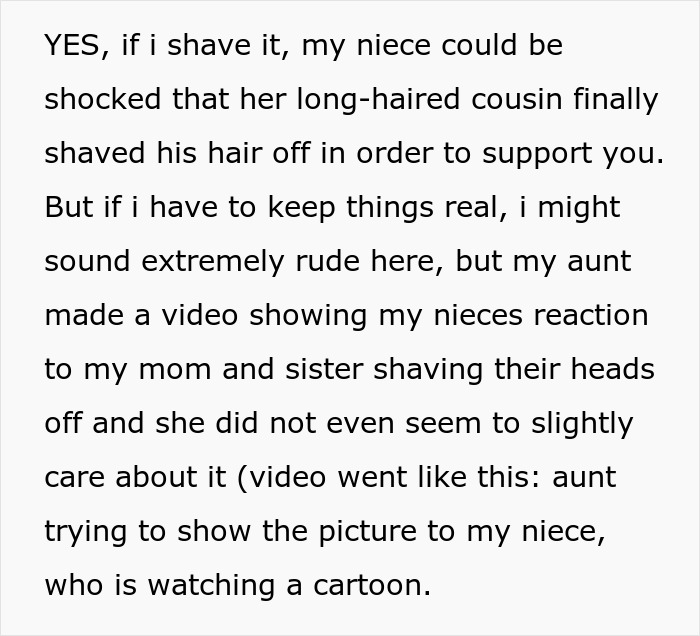 Family upset as 17-year-old refuses to shave head in support of 7-year-old with cancer.