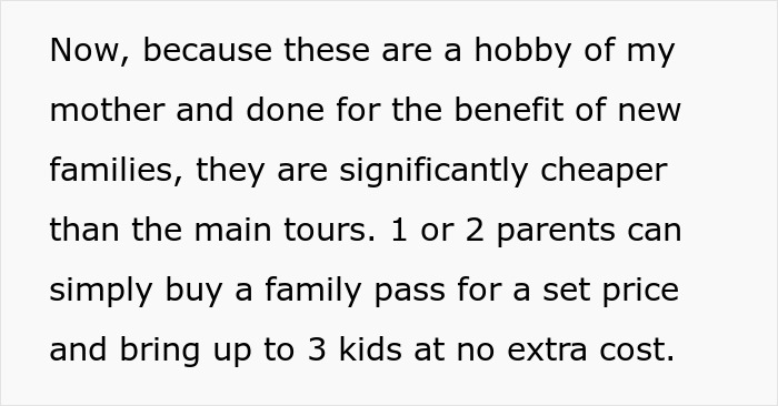 Text excerpt discussing a tour company's family pass pricing benefits and policies for new families. - 7