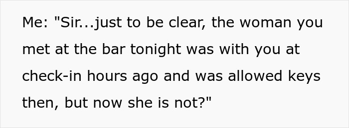 Text from a conversation where a hotel employee confronts a guest about a cheating gold digger situation.