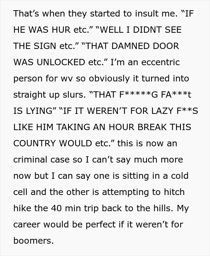 Text excerpt describing boomers causing a disturbance in a barbershop, leading to police involvement and arrests. Text excerpt describing boomers causing a disturbance in a barbershop, leading to police involvement and arrests.