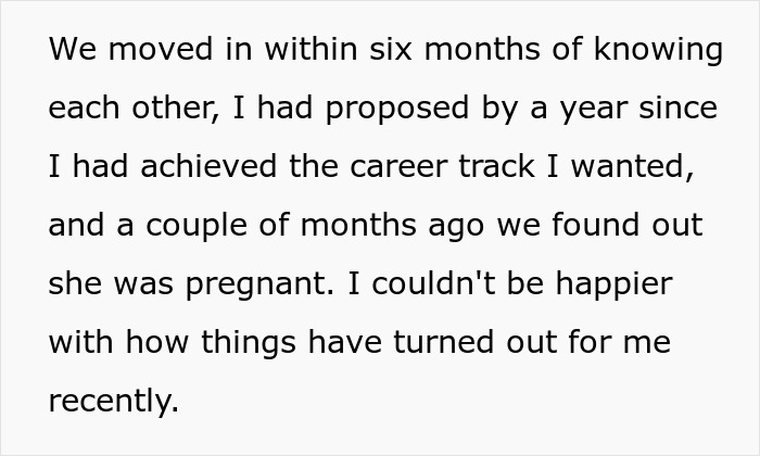 Text block showing a personal story about moving in together, career goals, and discovering a pregnancy recently. - 7