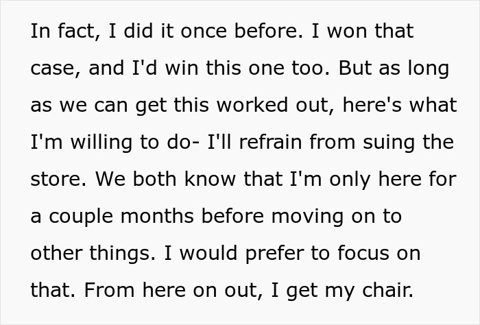 Text excerpt showing a disabled employee negotiating accommodation with an ableist manager refusing support. Text excerpt showing a disabled employee negotiating accommodation with an ableist manager refusing support.