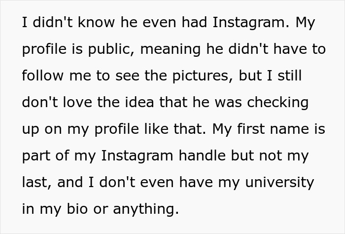 Text excerpt about a boss checking an employee’s public Instagram profile and concerns over bikini pictures posted. - 4