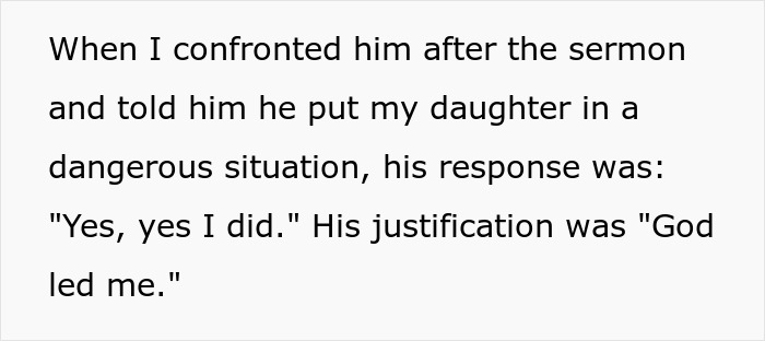 Alt text: Parent confronting pastor about putting daughter in dangerous situation during church camp in Houston