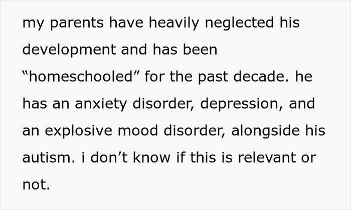 Text excerpt discussing a mom feeling unsafe around her autistic brother and family dismissing her safety concerns. - 5
