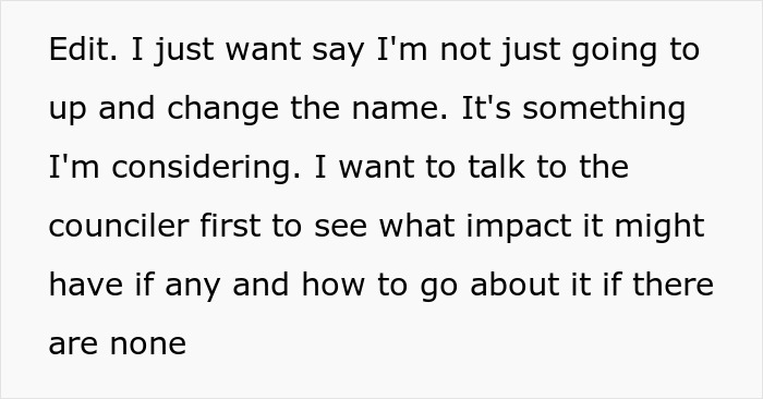 Husband feels sick after realizing who their son is named after, contemplating name change and counselor advice. - 54