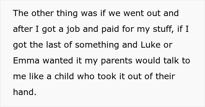 Alt text: Excerpt describing parents favoring adopted kids over their bio son, leading to feelings of being treated like trash. - 13
