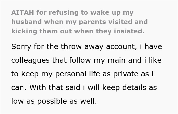 Text post about parents wanting to wake man who sleeps past noon despite pregnant wife, and being kicked out.