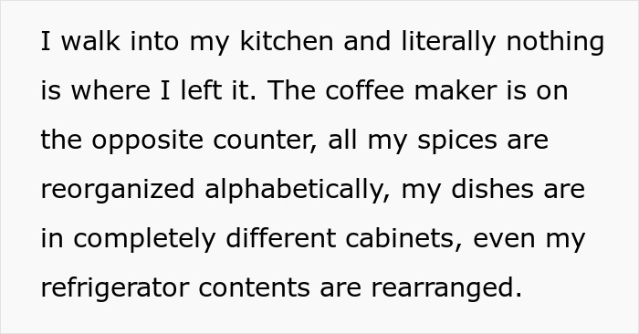 Alt text: Daughter-in-law upset after mother-in-law lets herself in and reorganizes kitchen, thinking of it as a favor