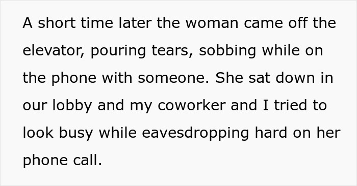 Woman crying and sobbing on phone in hotel lobby while employee discreetly eavesdrops on cheating guest&rsquo;s gold digger boyfriend.