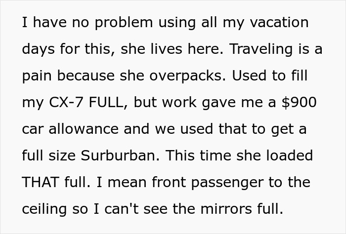 Text describing a wife’s weird quirk of overpacking that made traveling difficult and led to divorce filing. - 3
