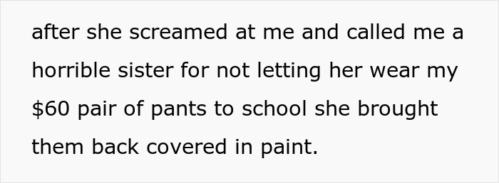 Text excerpt describing a conflict between siblings over damaged clothing, highlighting 18-year-old’s frustration with 13-year-old sister. - 10
