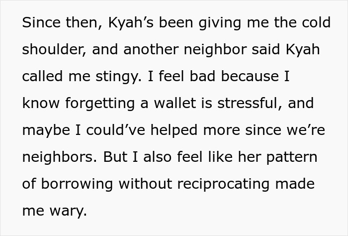 Neighbor borrowing everything including kitchen sink, causing tension over unpaid $85 grocery bill and boundary issues. Neighbor borrowing everything including kitchen sink, causing tension over unpaid $85 grocery bill and boundary issues.