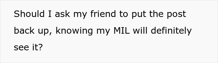 Text asking if the woman battling cancer should have a friend repost something, fearing MIL will call it tacky and dramatic. - 12